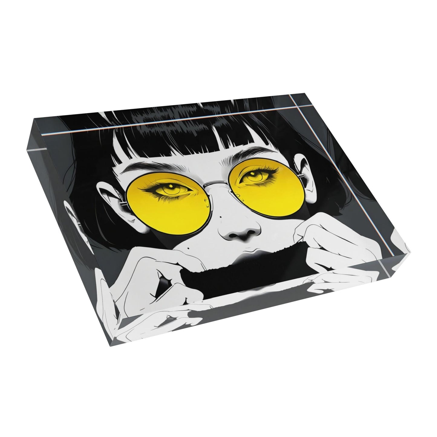 Woman With Yellow Glasses Acrylic Display Block