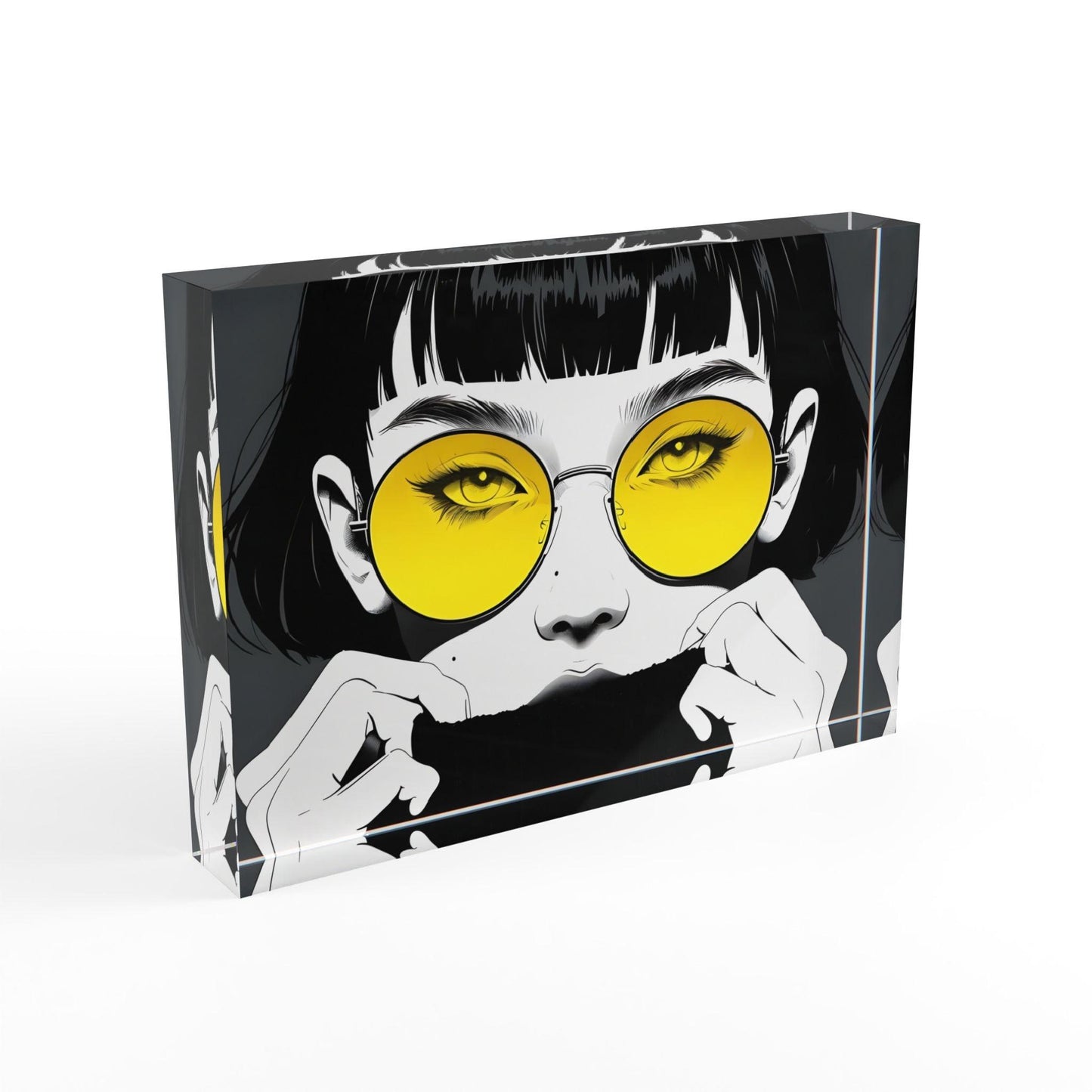 Woman With Yellow Glasses Acrylic Display Block