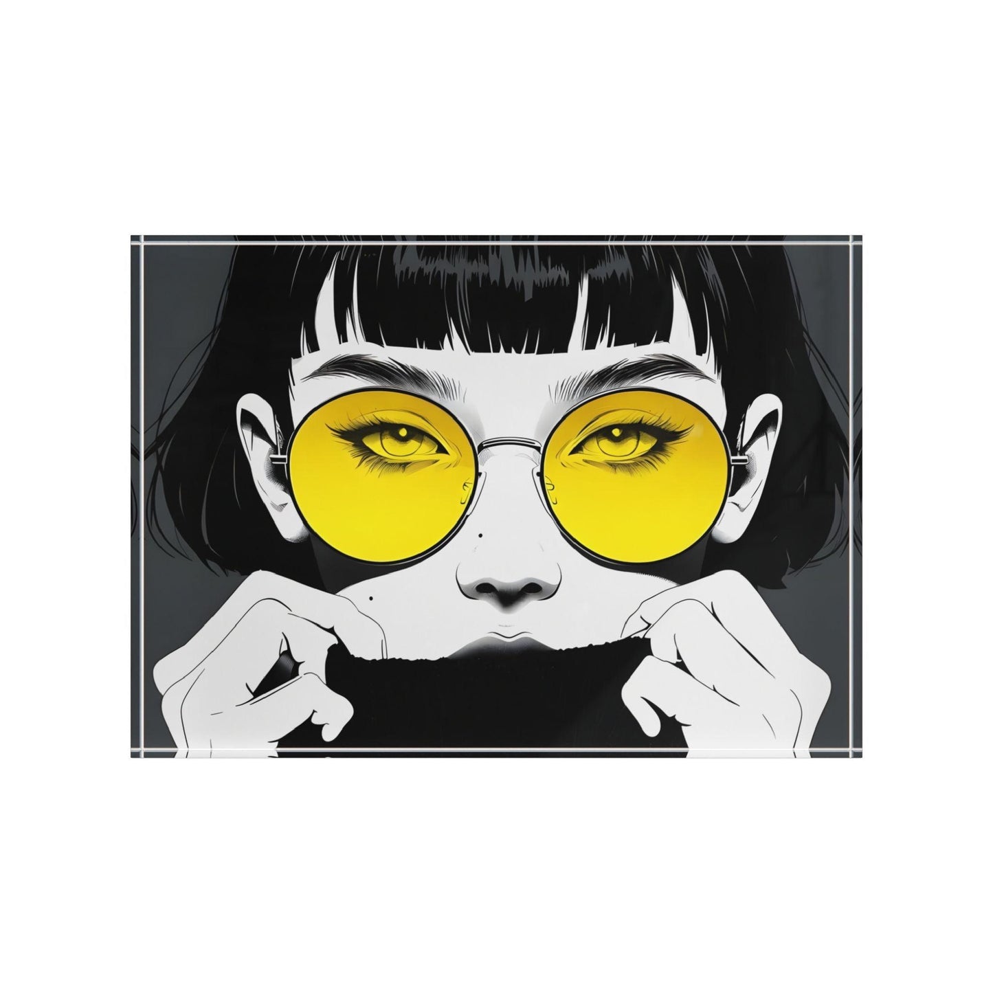 Woman With Yellow Glasses Acrylic Display Block