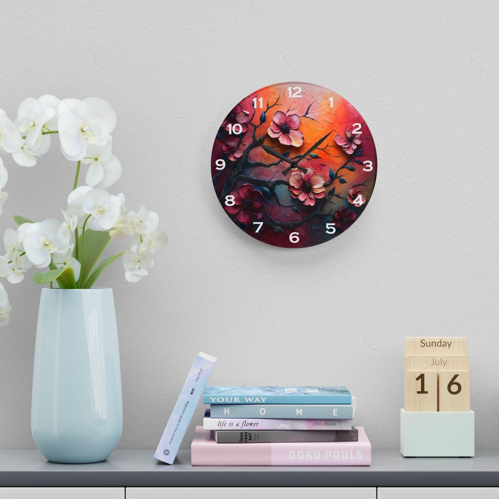 Branches And Flowers Acrylic Wall Clock - Elegant Home Decor - Milestone Acrylic