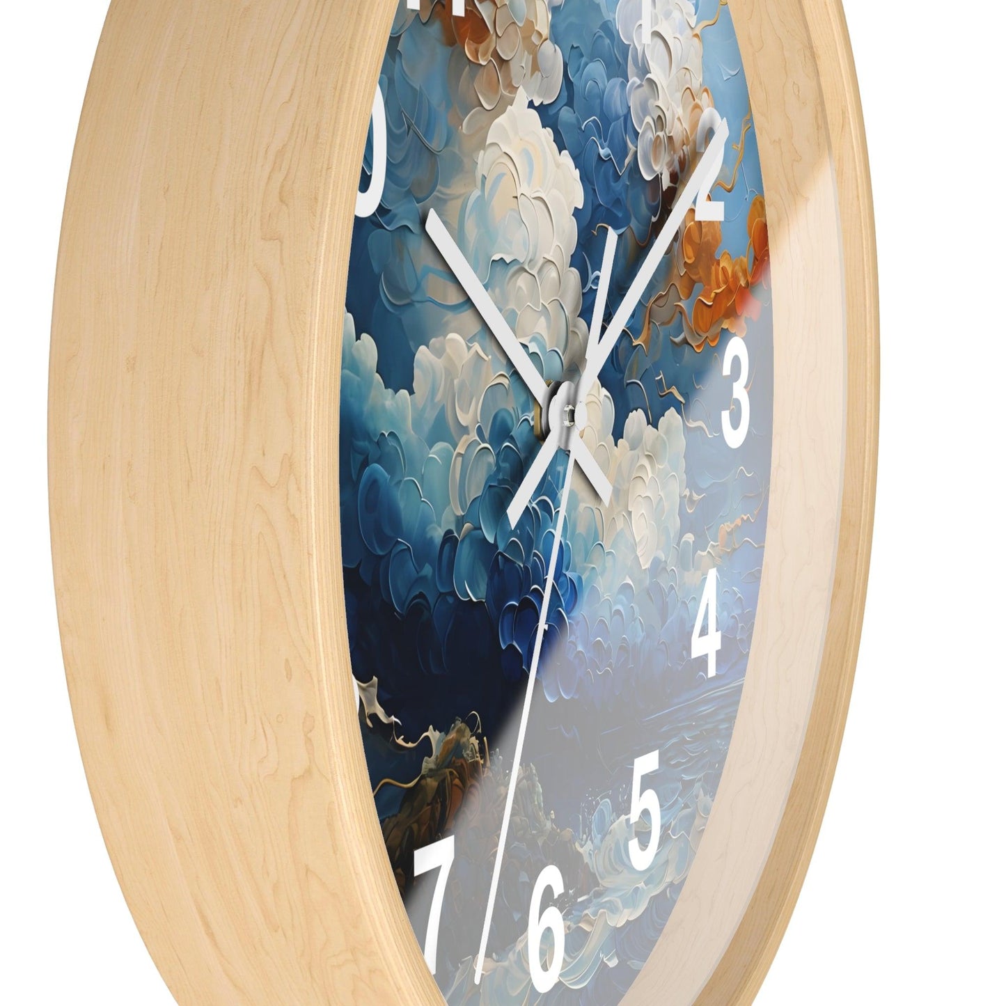 'Abstract Dynamic Clouds Over a Serene Ocean' Wall Clock, Acrylic Glass Face – Stylish Home Decor for Creative Spaces