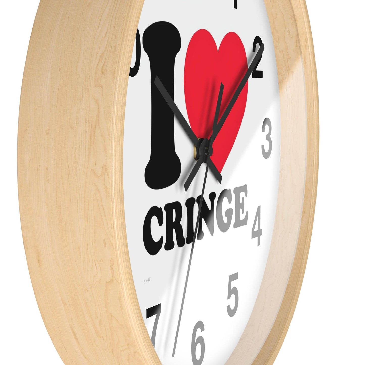 'I Heart Cringe' Wall Clock, Acrylic Glass Face – Stylish Home Decor for Creative Spaces