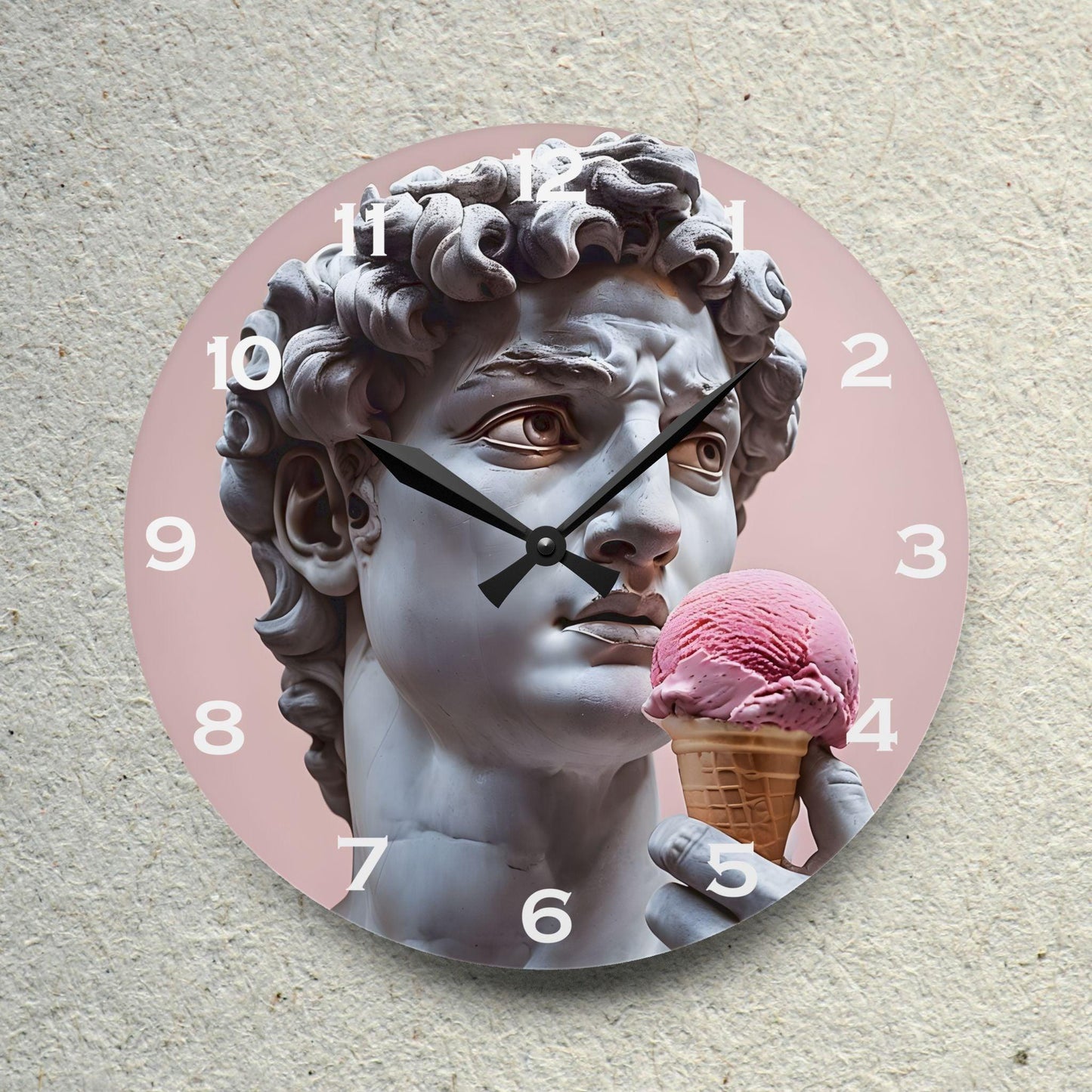 David Statue Holding Pink Ice Cream Acrylic Wall Clock - Elegant Home Decor - Milestone Acrylic