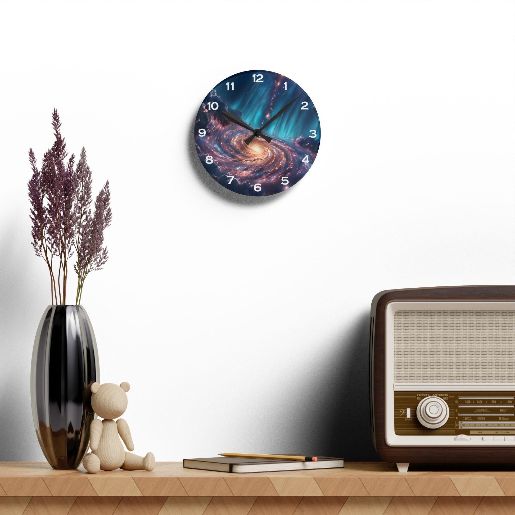 Spiral Galaxy and Cosmic Dust Acrylic Wall Clock - Elegant Home Decor - Milestone Acrylic