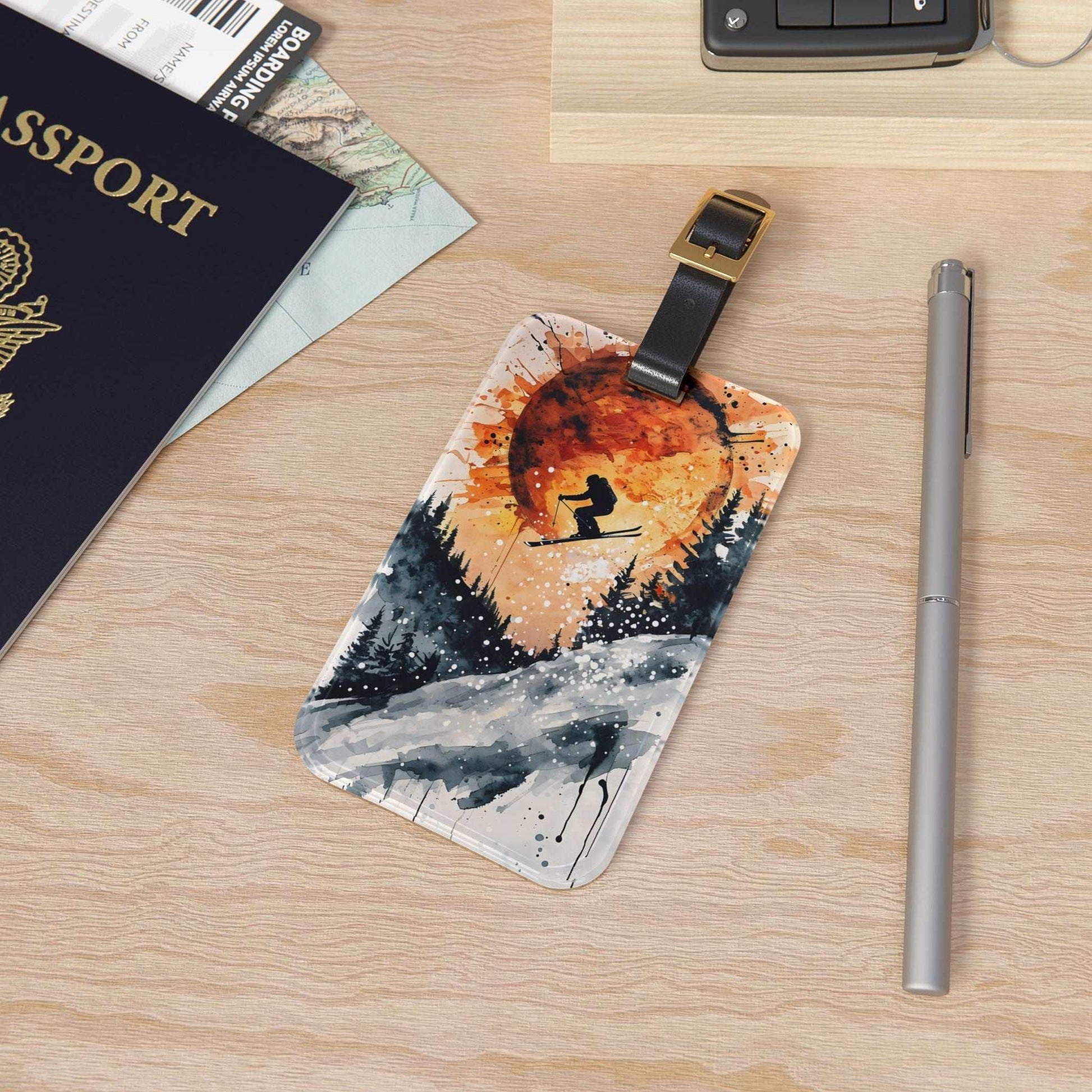 'Skier Mid-Air' - Luggage Tag - Milestone Acrylic