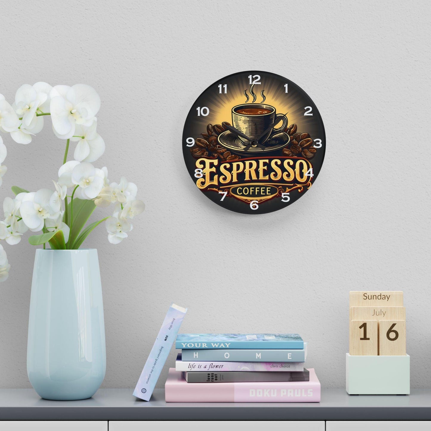 Expresso Coffee Acrylic Wall Clock - Elegant Home Decor - Milestone Acrylic