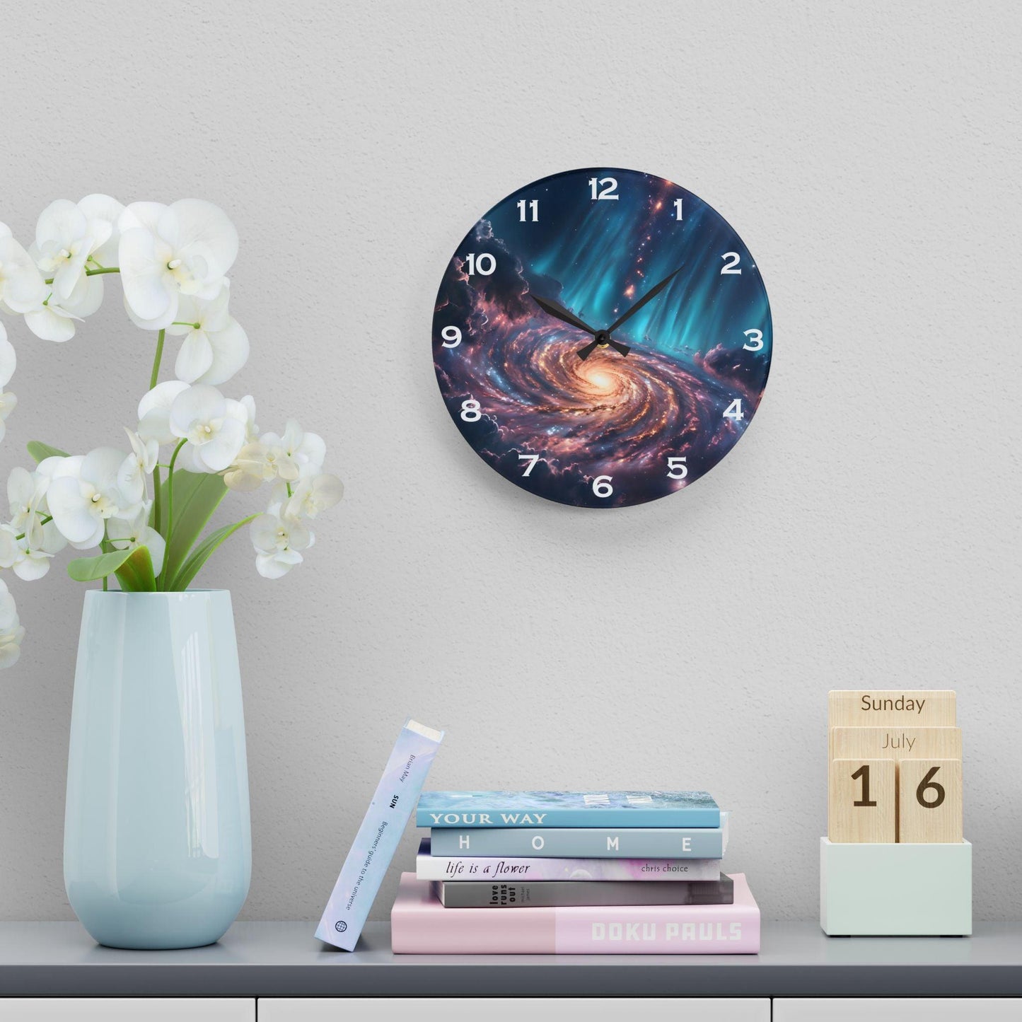 Spiral Galaxy and Cosmic Dust Acrylic Wall Clock - Elegant Home Decor - Milestone Acrylic