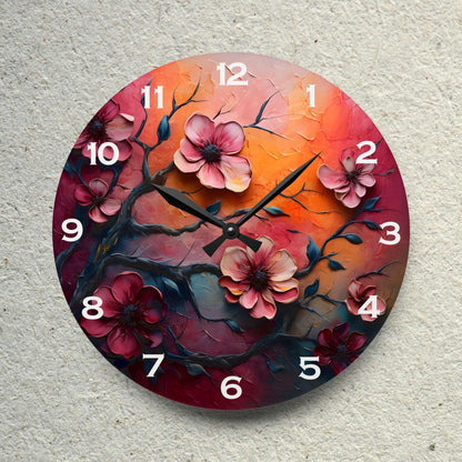 Branches And Flowers Acrylic Wall Clock - Elegant Home Decor - Milestone Acrylic