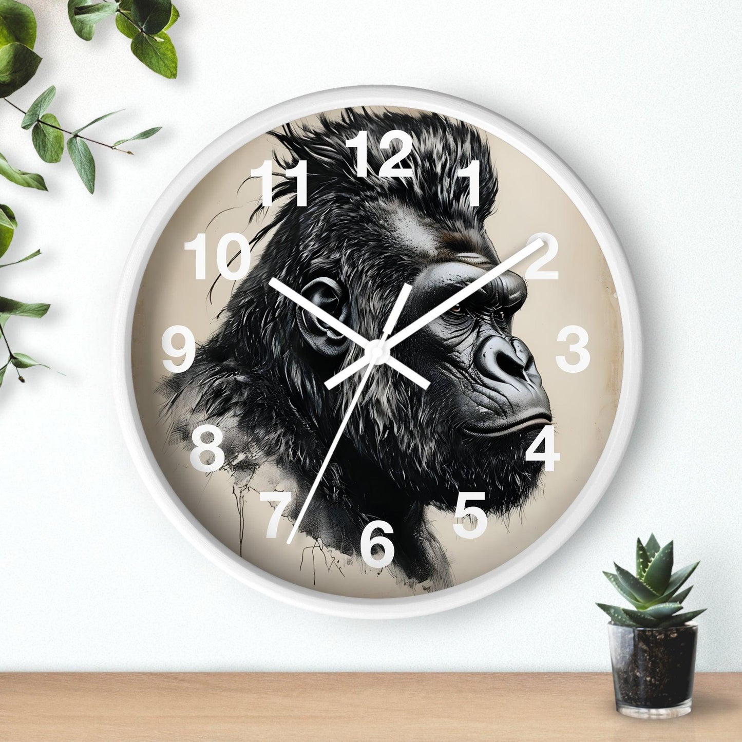 'Gorilla Side Profile' Wall Clock, Acrylic Glass Face – Stylish Home Decor for Creative Spaces