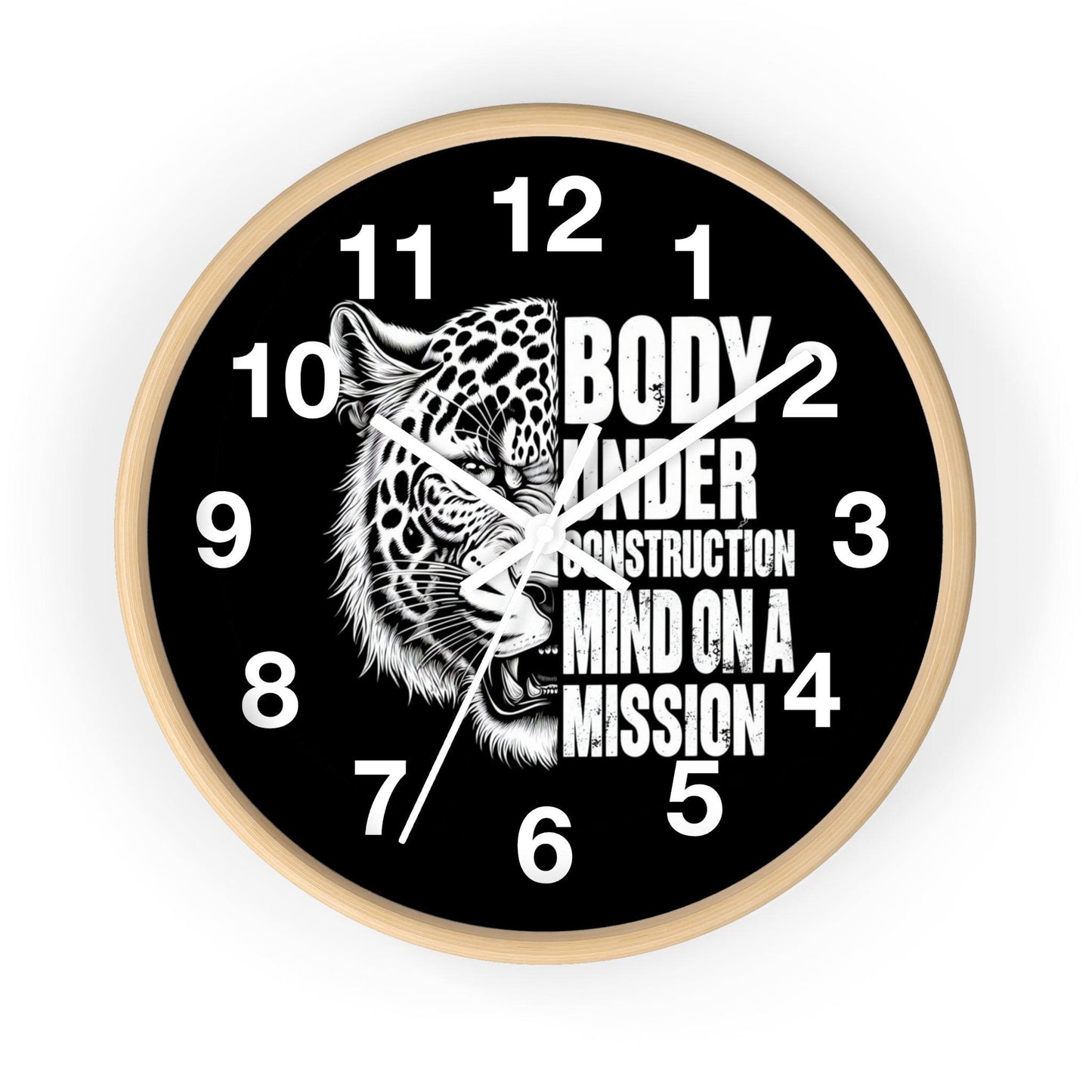 'Body Under Construction Mind On A Mission ' Wall Clock, Acrylic Glass Face – Stylish Home Decor for Creative Spaces