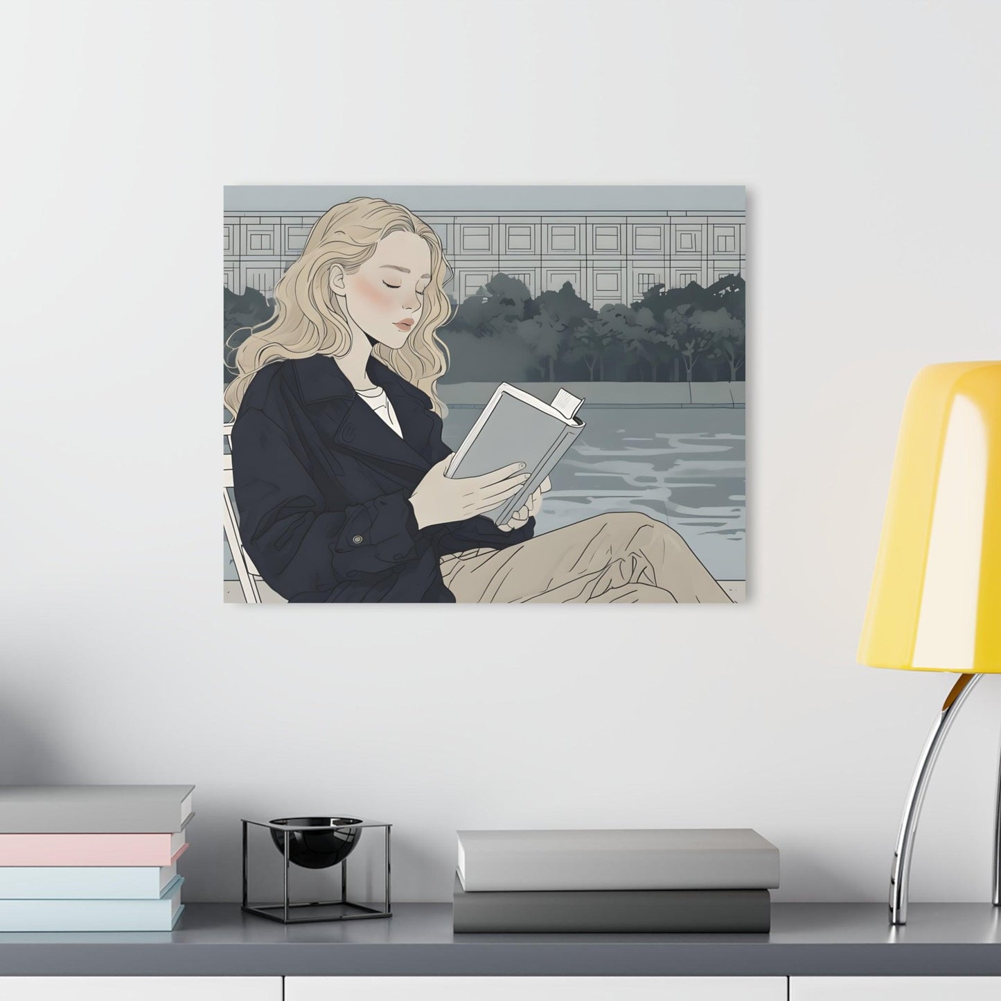 Woman Reading by Water Acrylic Artwork (Horizontal) - Milestone Acrylic