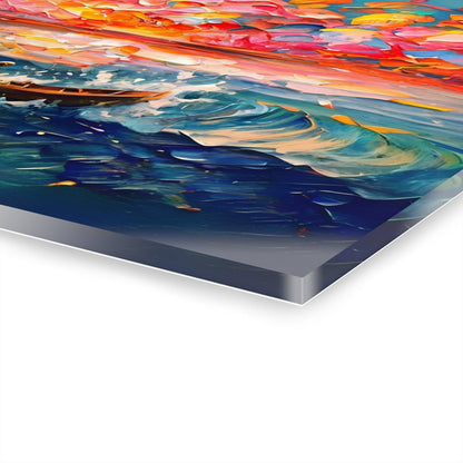 Wooden Boat Amidst Vibrant Waves Acrylic Artwork (Horizontal) - Milestone Acrylic