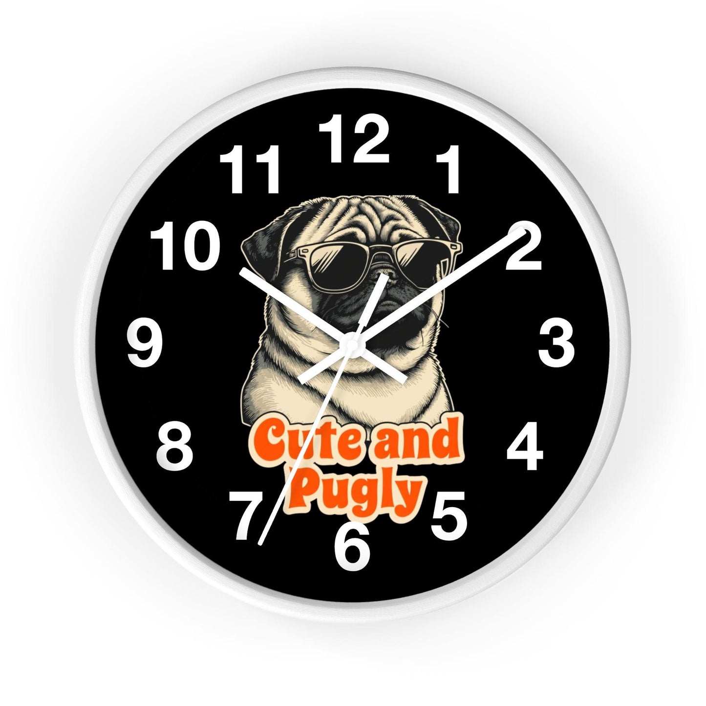 'Cute And Pugly' Wall Clock, Acrylic Glass Face – Stylish Home Decor for Creative Spaces