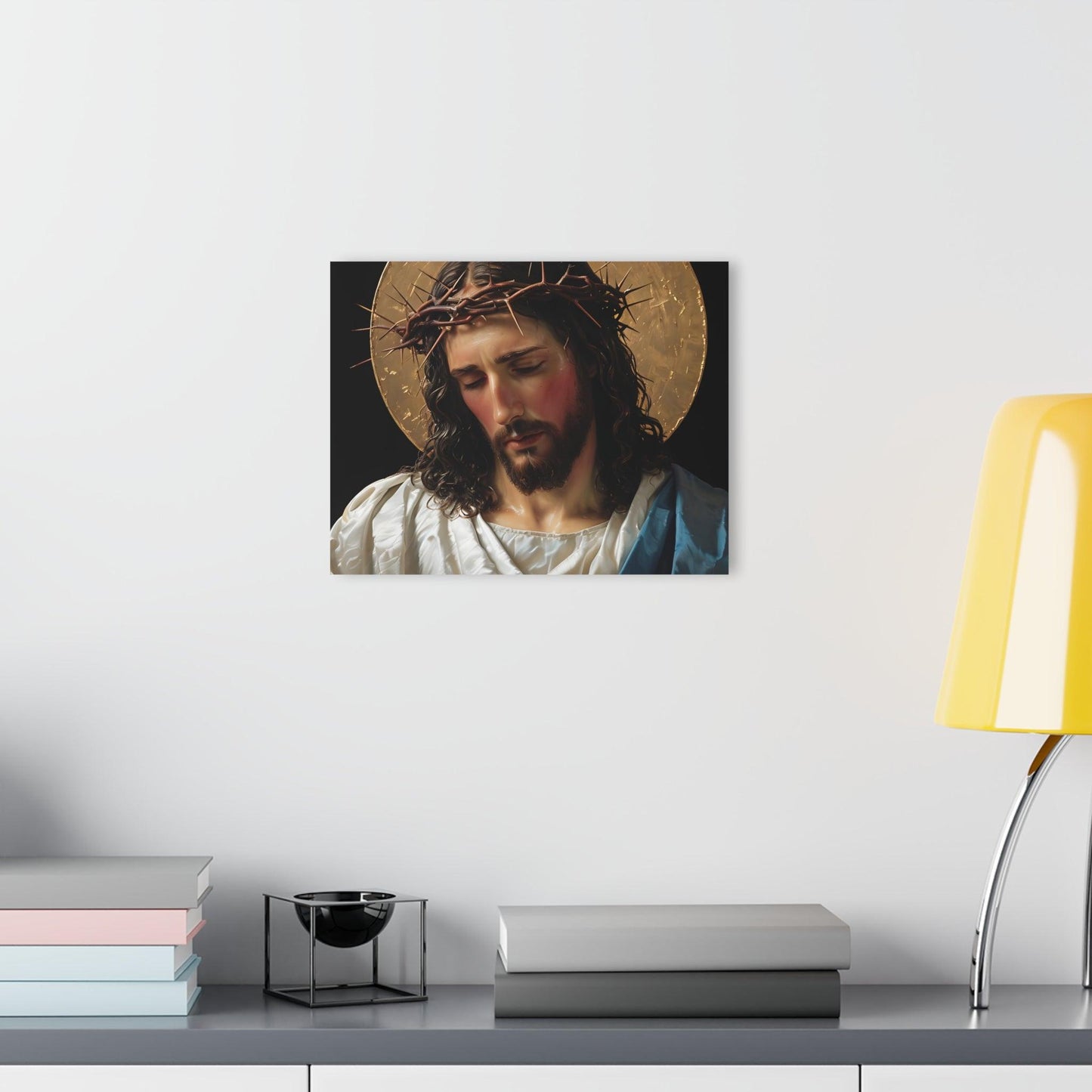 Traditional Portrait of Jesus Christ With Halo and Crown of Thorns Custom Acrylic Artwork (Horizontal) - Milestone Acrylic