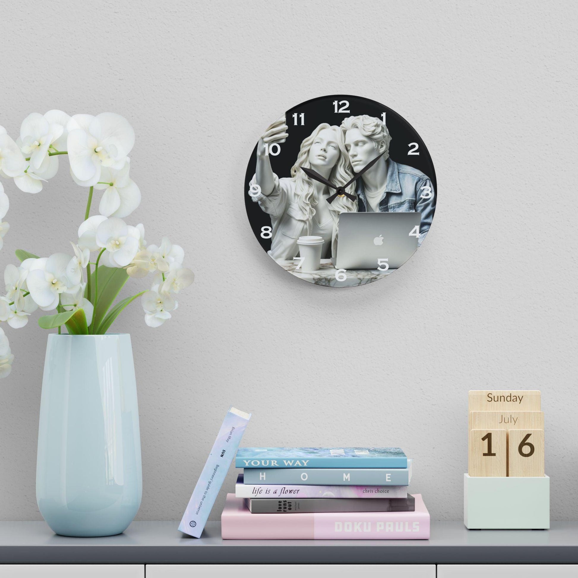 Marble Sculpture of Modern Couple Acrylic Wall Clock - Elegant Home Decor - Milestone Acrylic