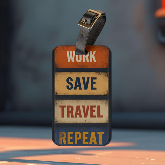 'Work, Save,Travel, Repeat'- Luggage Tag - Milestone Acrylic