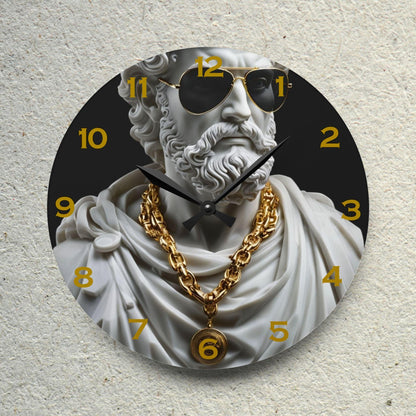 Classical Marble Sculpture With Modern Sunglasses And Gold Chains Acrylic Wall Clock - Elegant Home Decor - Milestone Acrylic