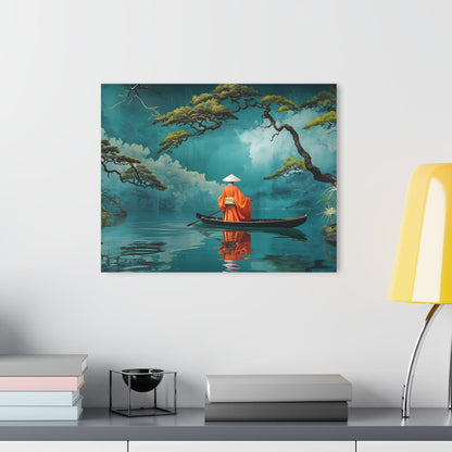 Bright Orange Kimono Navigating Boat Acrylic Artwork (Horizontal) - Milestone Acrylic