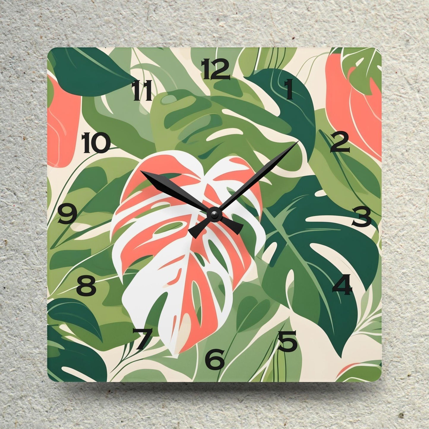 Jungle Leaves Acrylic Wall Clock - Elegant Home Decor - Milestone Acrylic