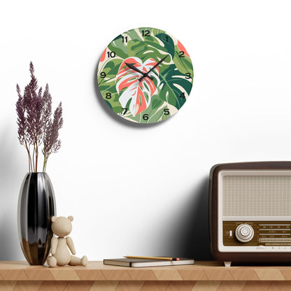 Jungle Leaves Acrylic Wall Clock - Elegant Home Decor - Milestone Acrylic