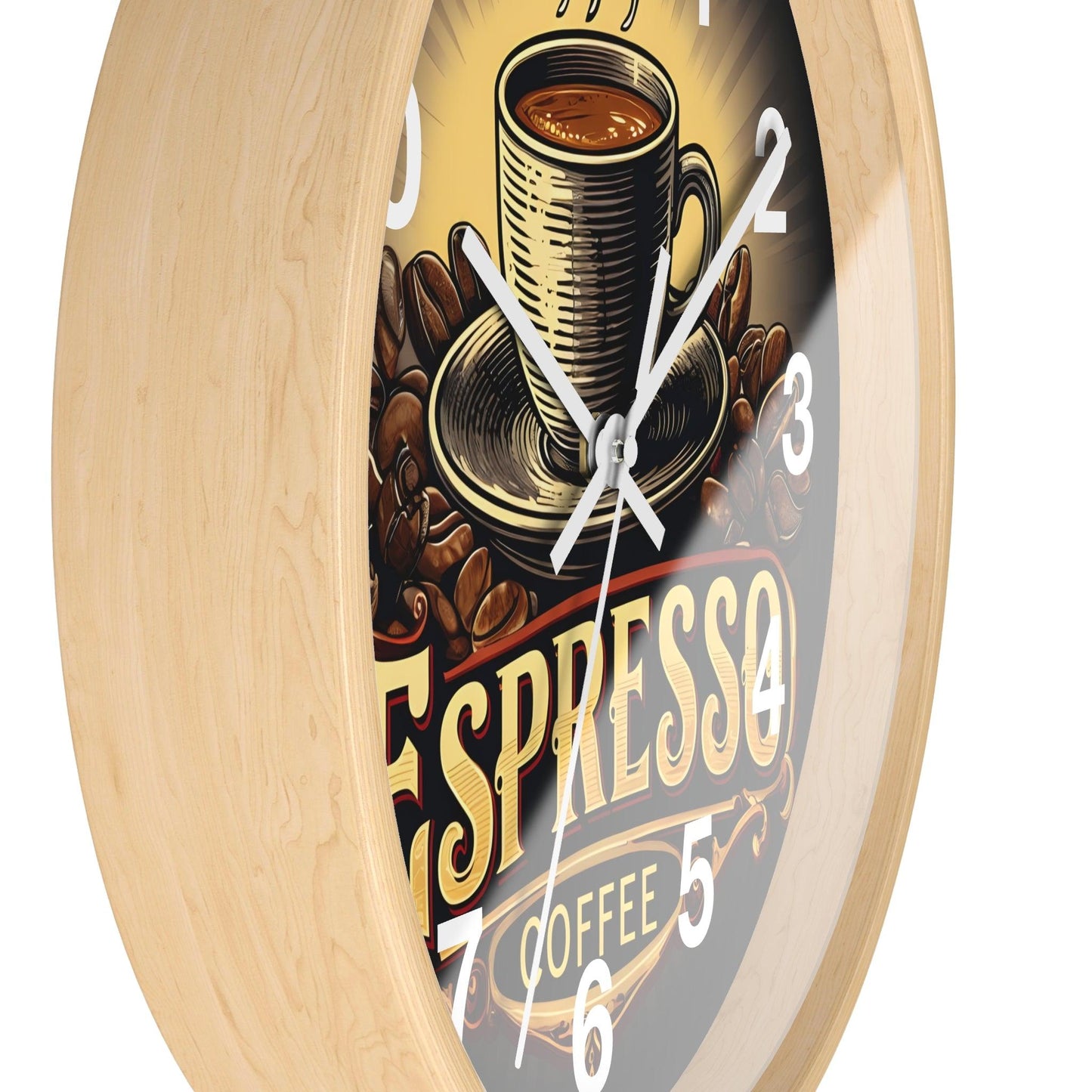 'Expresso Coffee' Wall Clock, Acrylic Glass Face – Stylish Home Decor for Creative Spaces