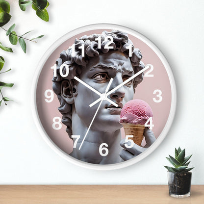 'David Statue Holding Pink Ice Cream' Wall Clock, Acrylic Glass Face – Stylish Home Decor for Creative Spaces