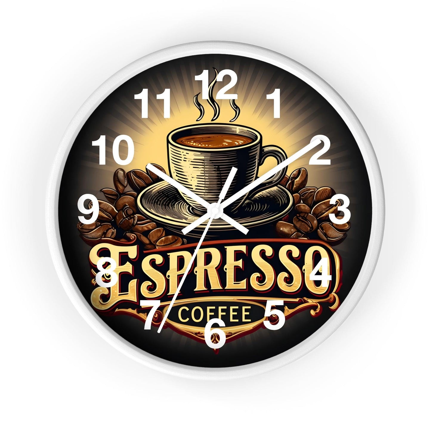 'Expresso Coffee' Wall Clock, Acrylic Glass Face – Stylish Home Decor for Creative Spaces