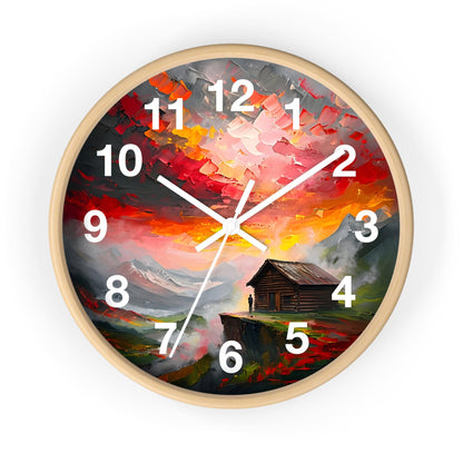 'Cabin on A Hill' Wall Clock, Acrylic Glass Face – Stylish Home Decor for Creative Spaces