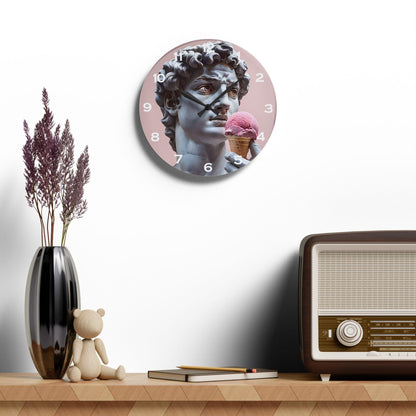 David Statue Holding Pink Ice Cream Acrylic Wall Clock - Elegant Home Decor - Milestone Acrylic