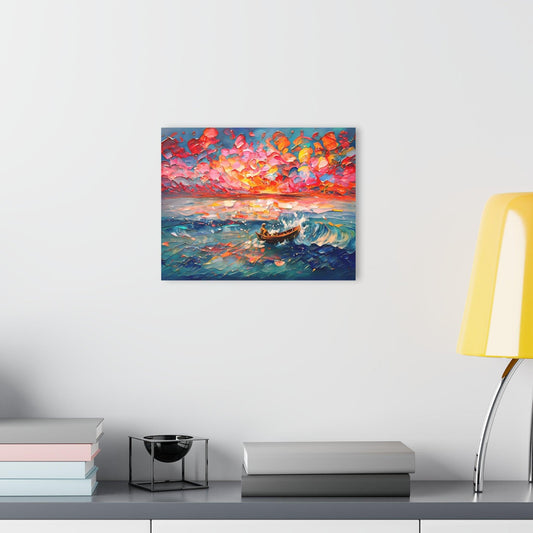 Wooden Boat Amidst Vibrant Waves Acrylic Artwork (Horizontal) - Milestone Acrylic