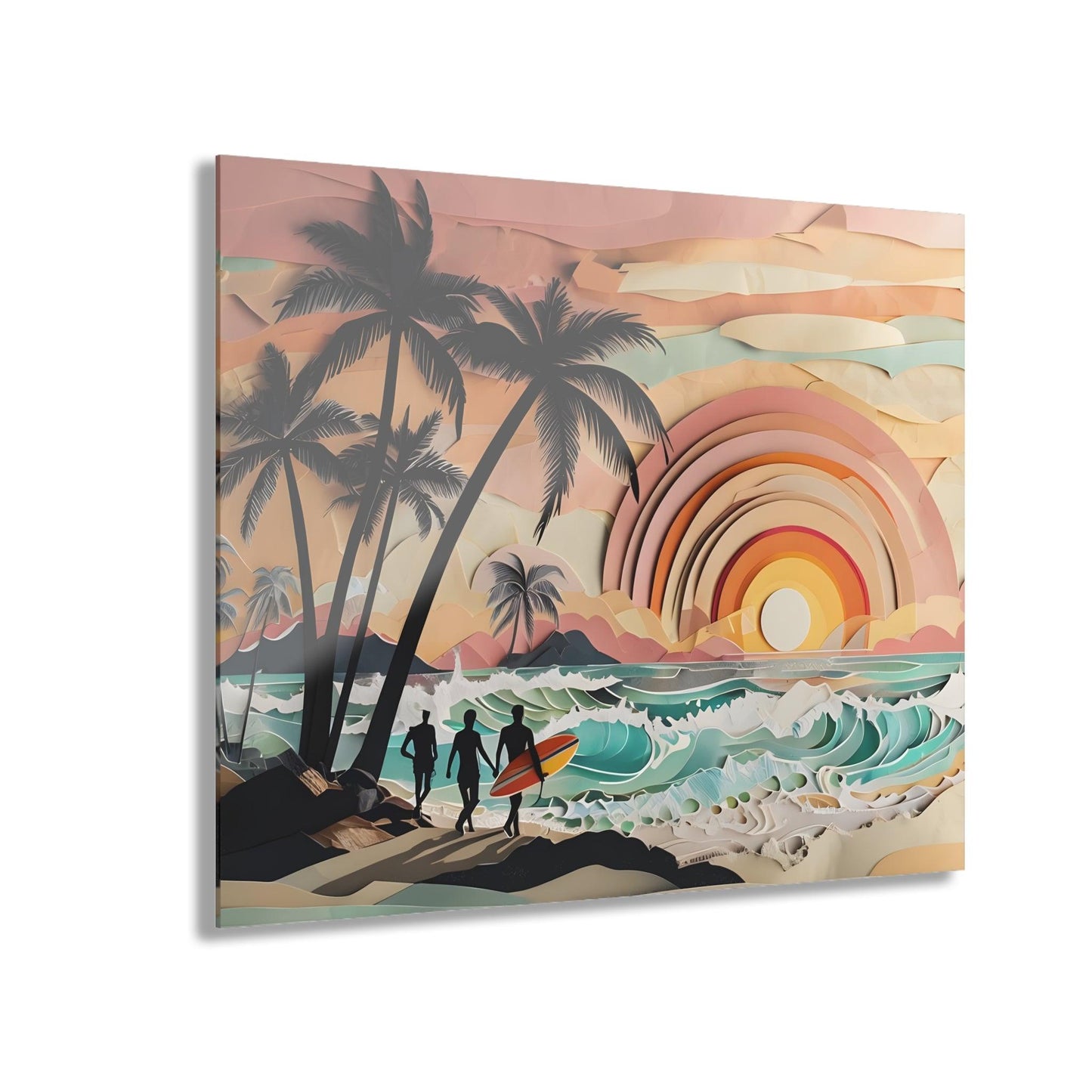 Layered Paper of Tropical Sunset Beach Scene Acrylic Artwork (Horizontal) - Milestone Acrylic