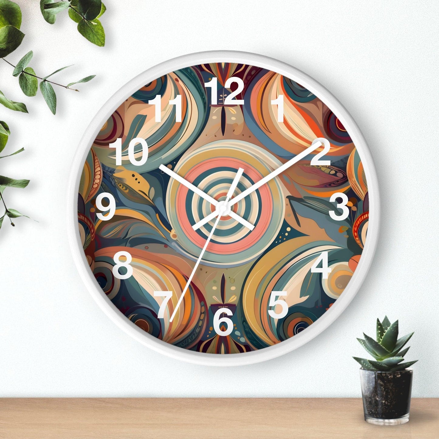 '1920s-Inspired Leaf Pattern' Wall Clock, Acrylic Glass Face – Stylish Home Decor for Creative Spaces