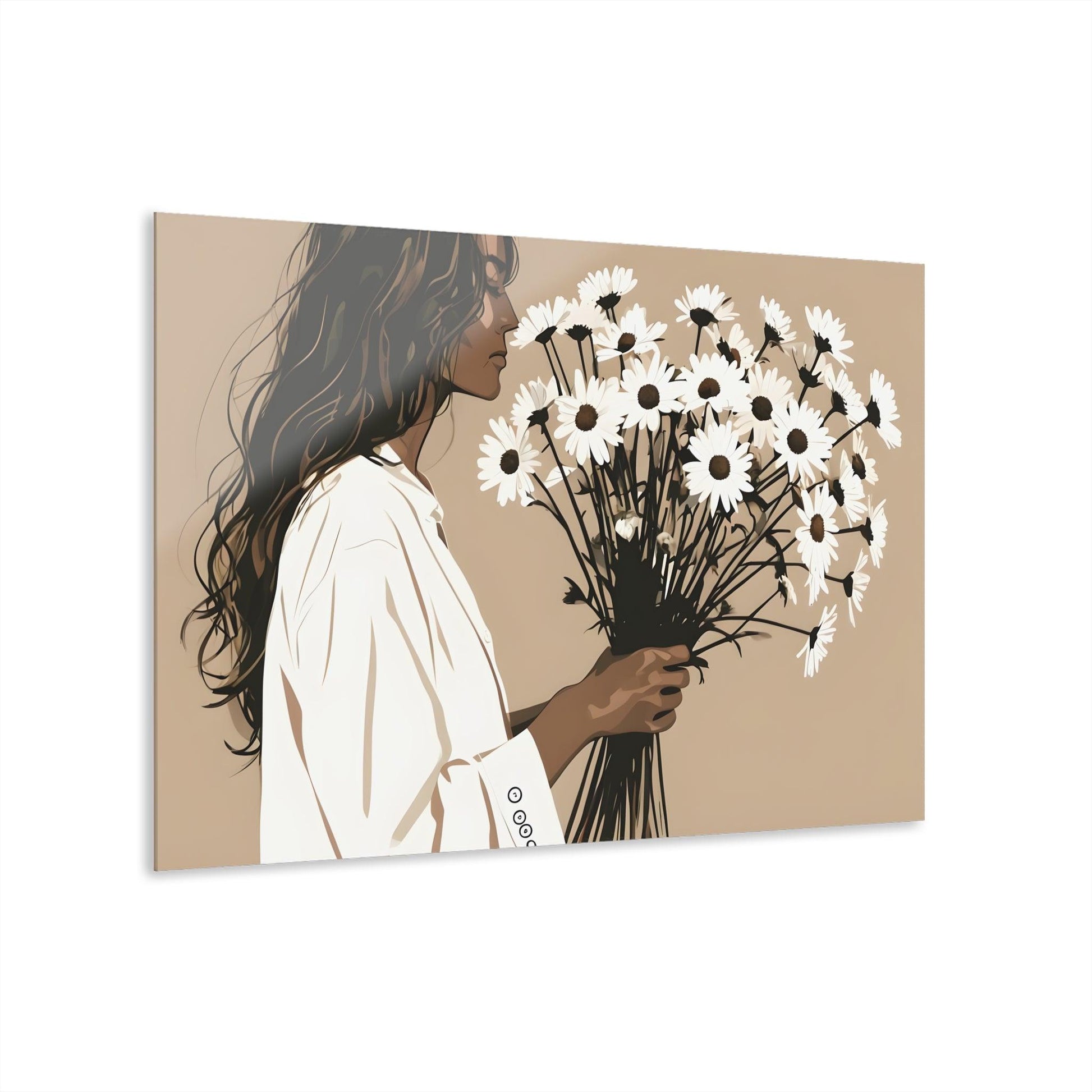 Minimalist Profile with Large Bouquet of Daisies Acrylic Artwork (Horizontal) - Milestone Acrylic