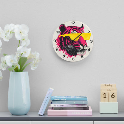 Pink Tiger With Sunglasses Acrylic Wall Clock - Elegant Home Decor - Milestone Acrylic