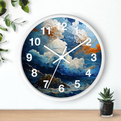 'Abstract Dynamic Clouds Over a Serene Ocean' Wall Clock, Acrylic Glass Face – Stylish Home Decor for Creative Spaces