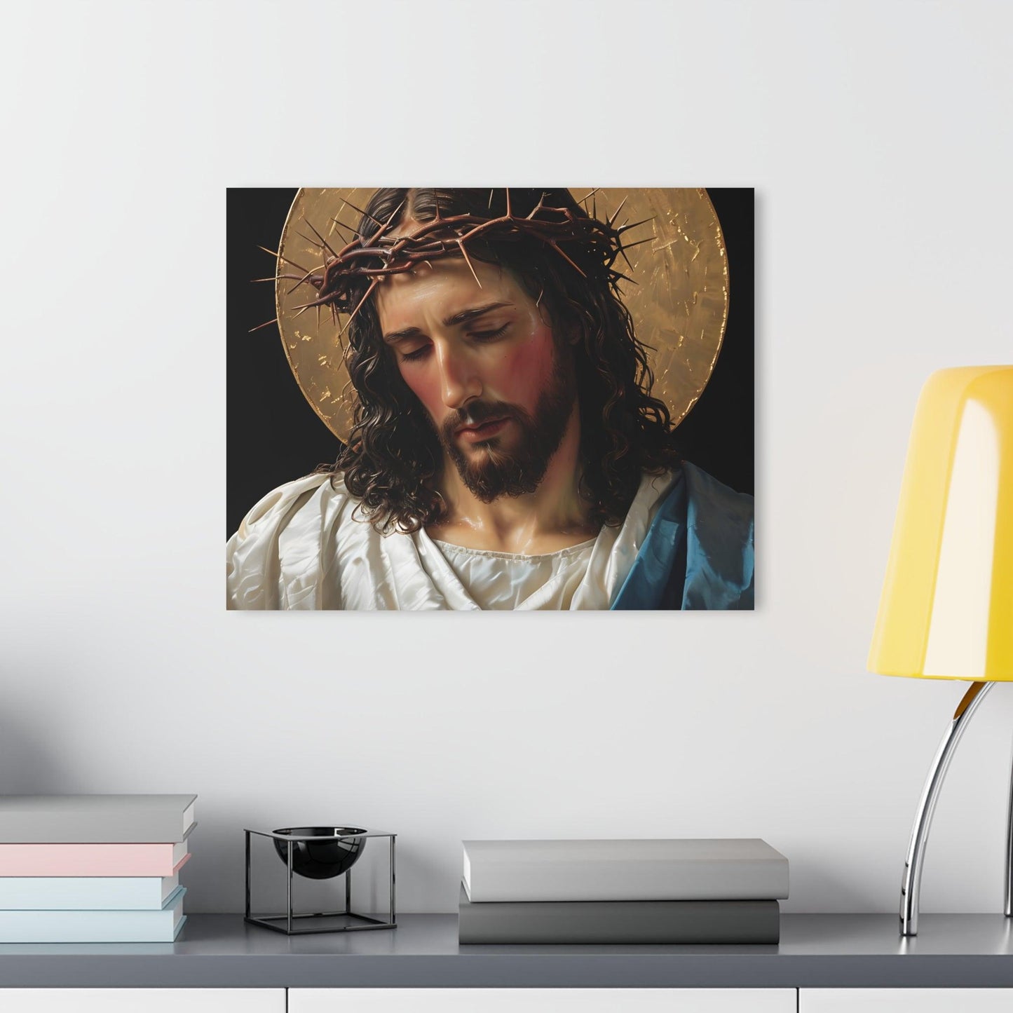 Traditional Portrait of Jesus Christ With Halo and Crown of Thorns Custom Acrylic Artwork (Horizontal) - Milestone Acrylic