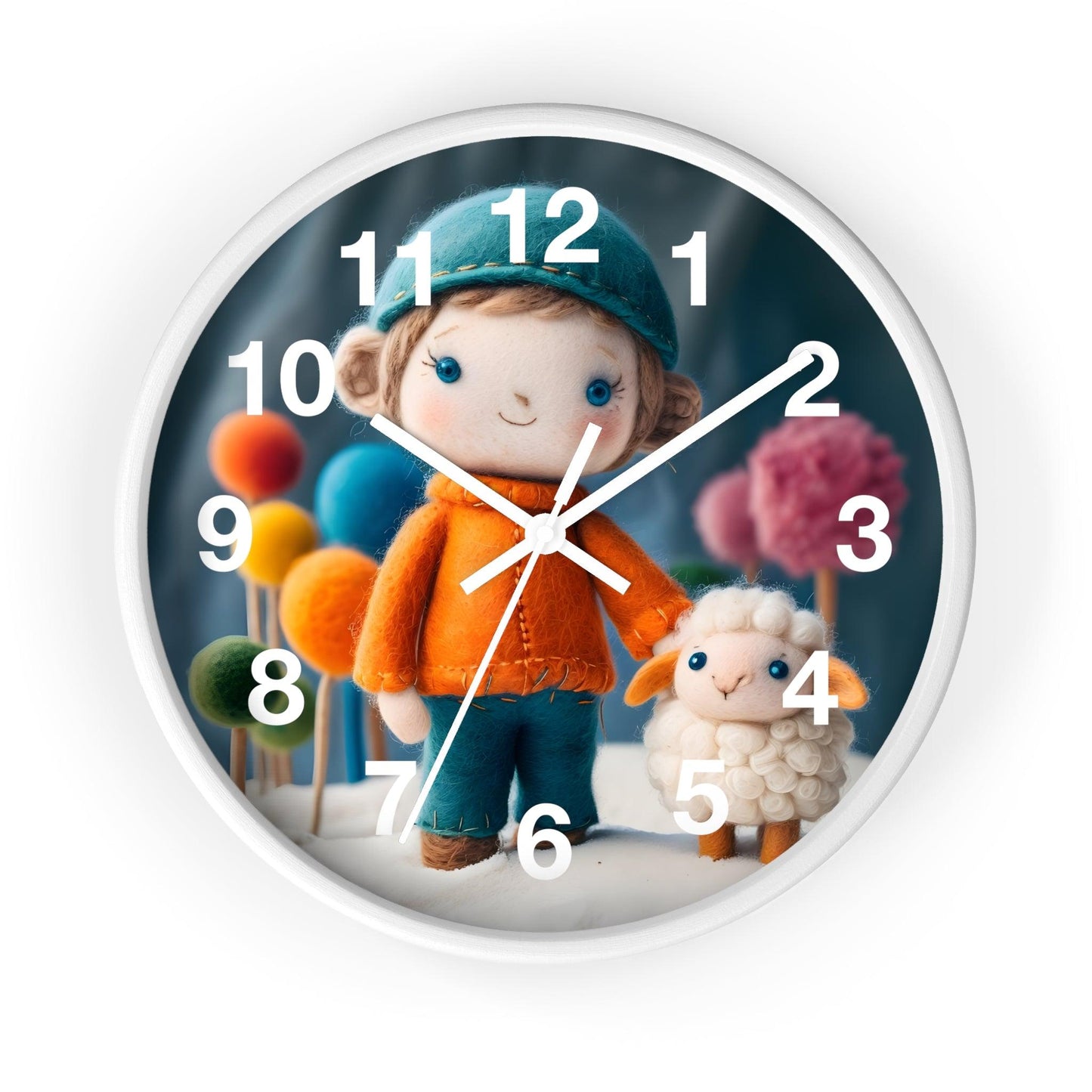 'Charming Felt Characters' Wall Clock, Acrylic Glass Face – Stylish Home Decor for Creative Spaces