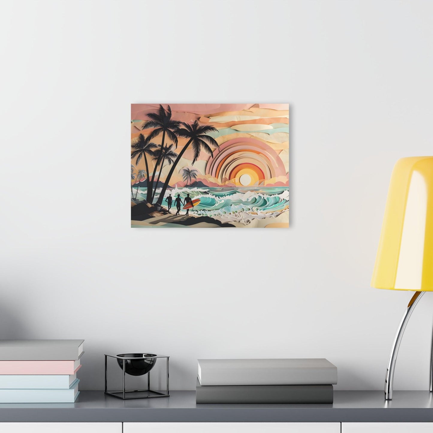 Layered Paper of Tropical Sunset Beach Scene Acrylic Artwork (Horizontal) - Milestone Acrylic