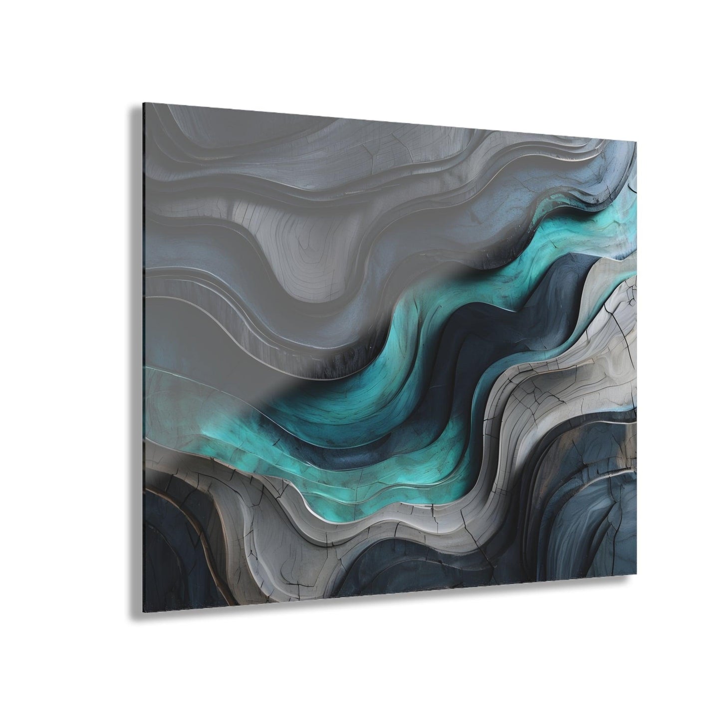 Layered Wood Teal and Gray Contours Acrylic Artwork (Horizontal) - Milestone Acrylic