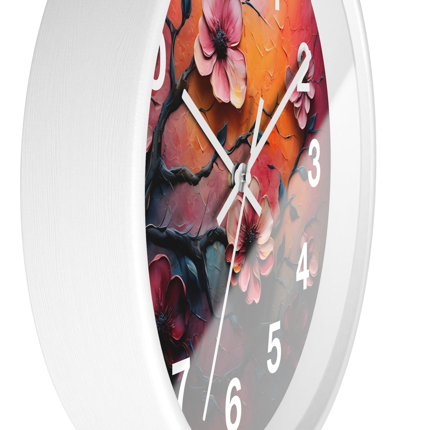 'Branches And Flowers' Wall Clock, Acrylic Glass Face – Stylish Home Decor for Creative Spaces