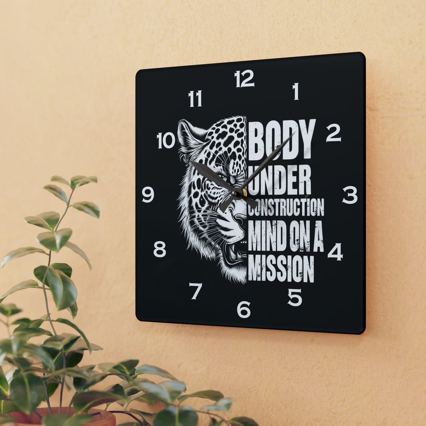 Body Under Construction Mind On A Mission Acrylic Wall Clock - Elegant Home Decor - Milestone Acrylic