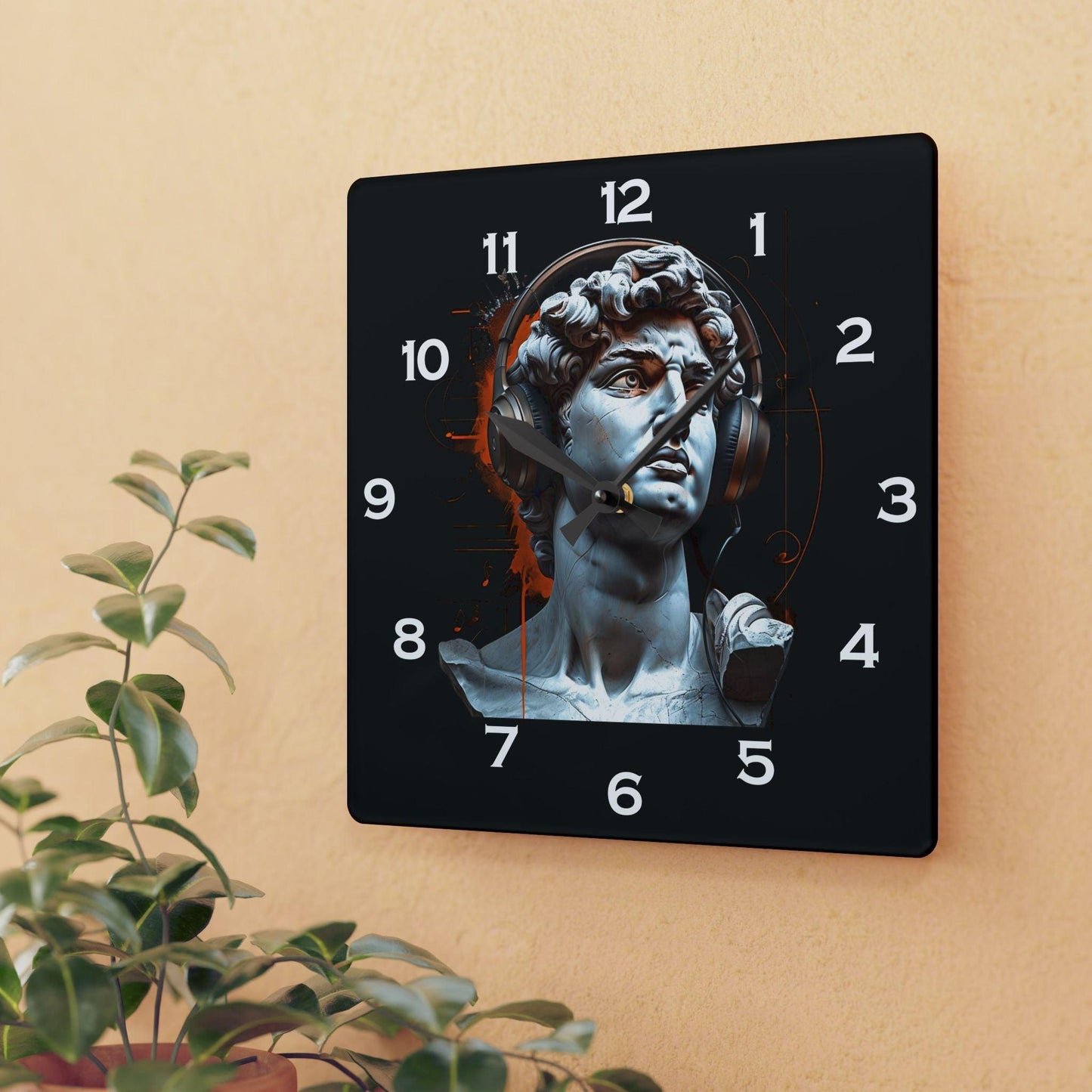 David With Headphones Acrylic Wall Clock - Elegant Home Decor - Milestone Acrylic