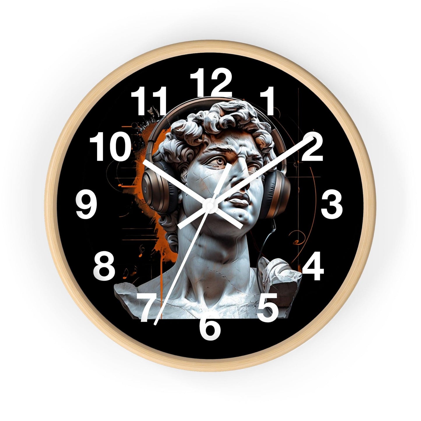 'David With Headphones' Wall Clock, Acrylic Glass Face – Stylish Home Decor for Creative Spaces