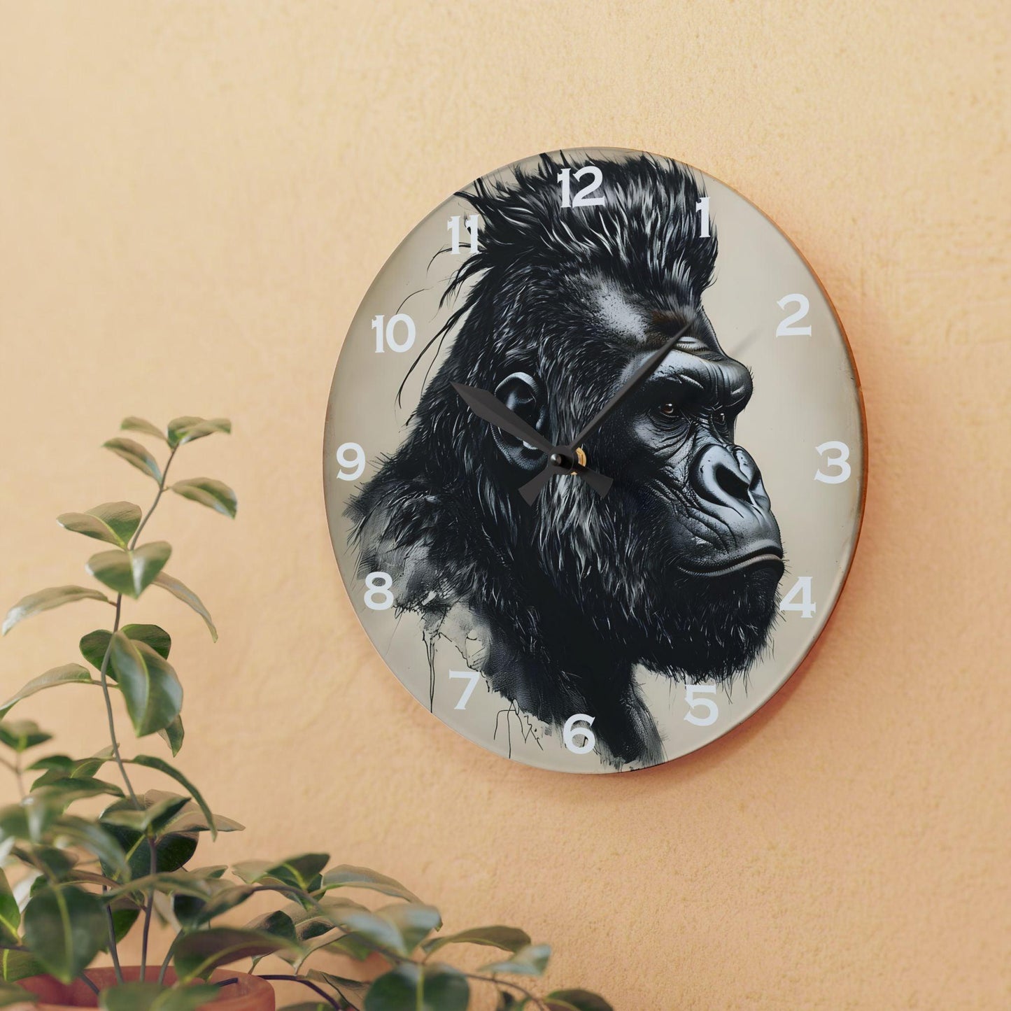 Gorilla Side Profile Acrylic Wall Clock - Elegant Home Decor - Milestone Acrylic