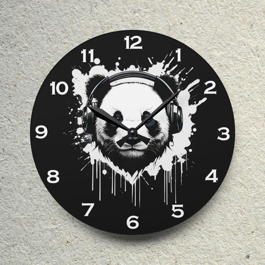 Panda With Headphones Acrylic Wall Clock - Elegant Home Decor - Milestone Acrylic