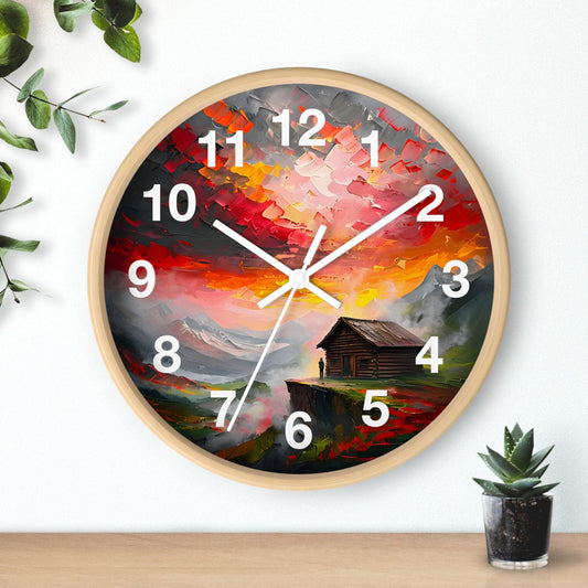 'Cabin on A Hill' Wall Clock, Acrylic Glass Face – Stylish Home Decor for Creative Spaces