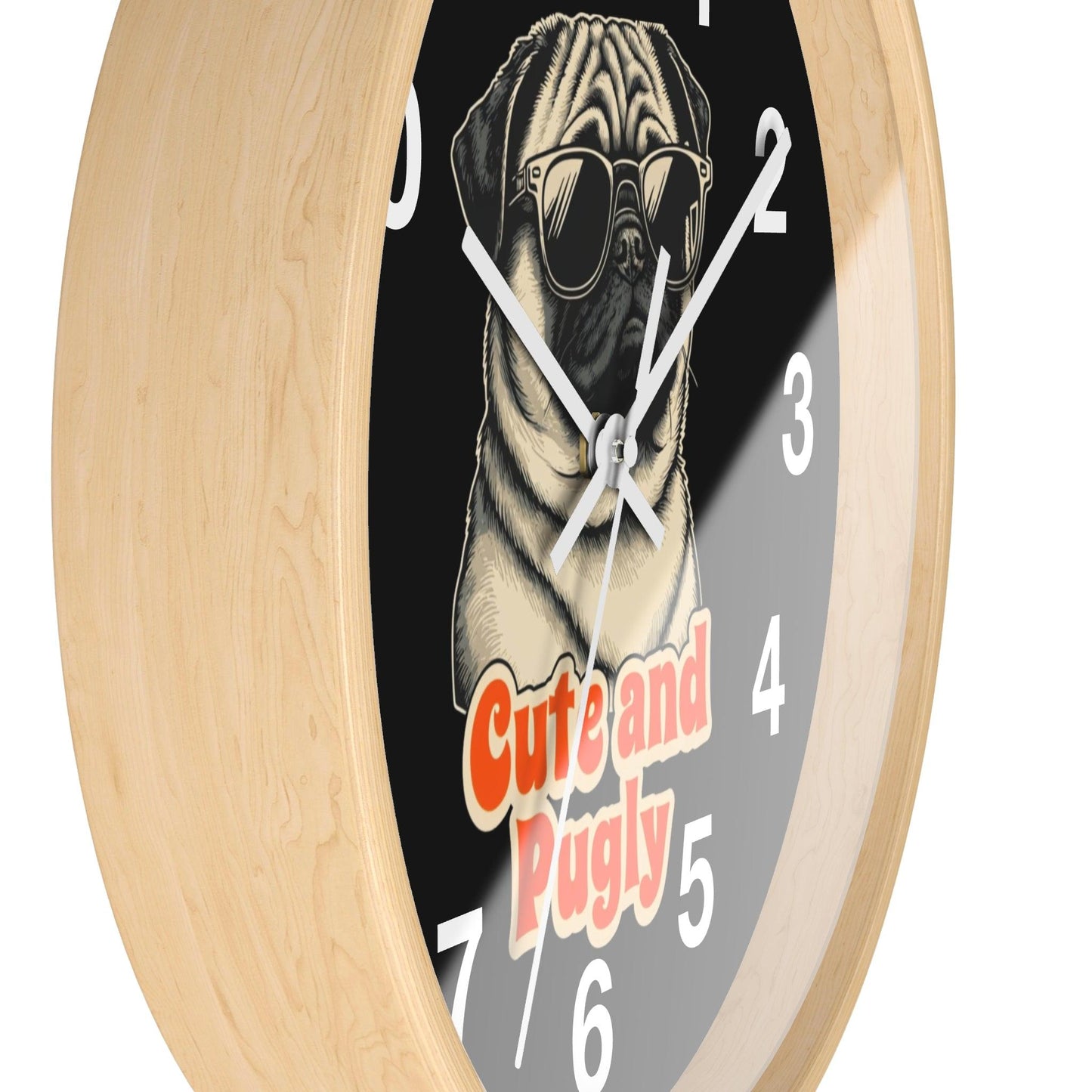 'Cute And Pugly' Wall Clock, Acrylic Glass Face – Stylish Home Decor for Creative Spaces