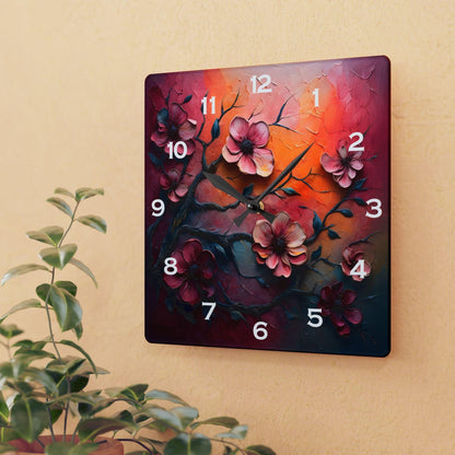 Branches And Flowers Acrylic Wall Clock - Elegant Home Decor - Milestone Acrylic