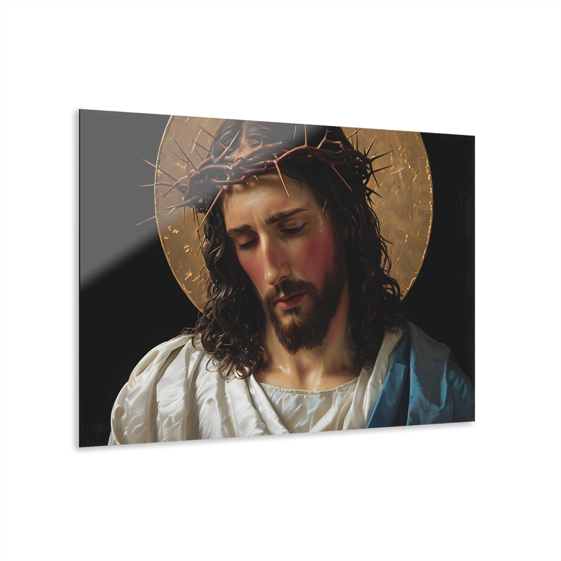 Traditional Portrait of Jesus Christ With Halo and Crown of Thorns Custom Acrylic Artwork (Horizontal) - Milestone Acrylic