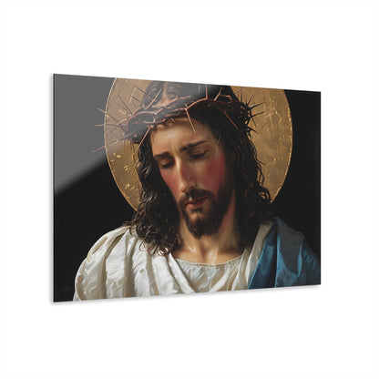 Traditional Portrait of Jesus Christ With Halo and Crown of Thorns Custom Acrylic Artwork (Horizontal) - Milestone Acrylic